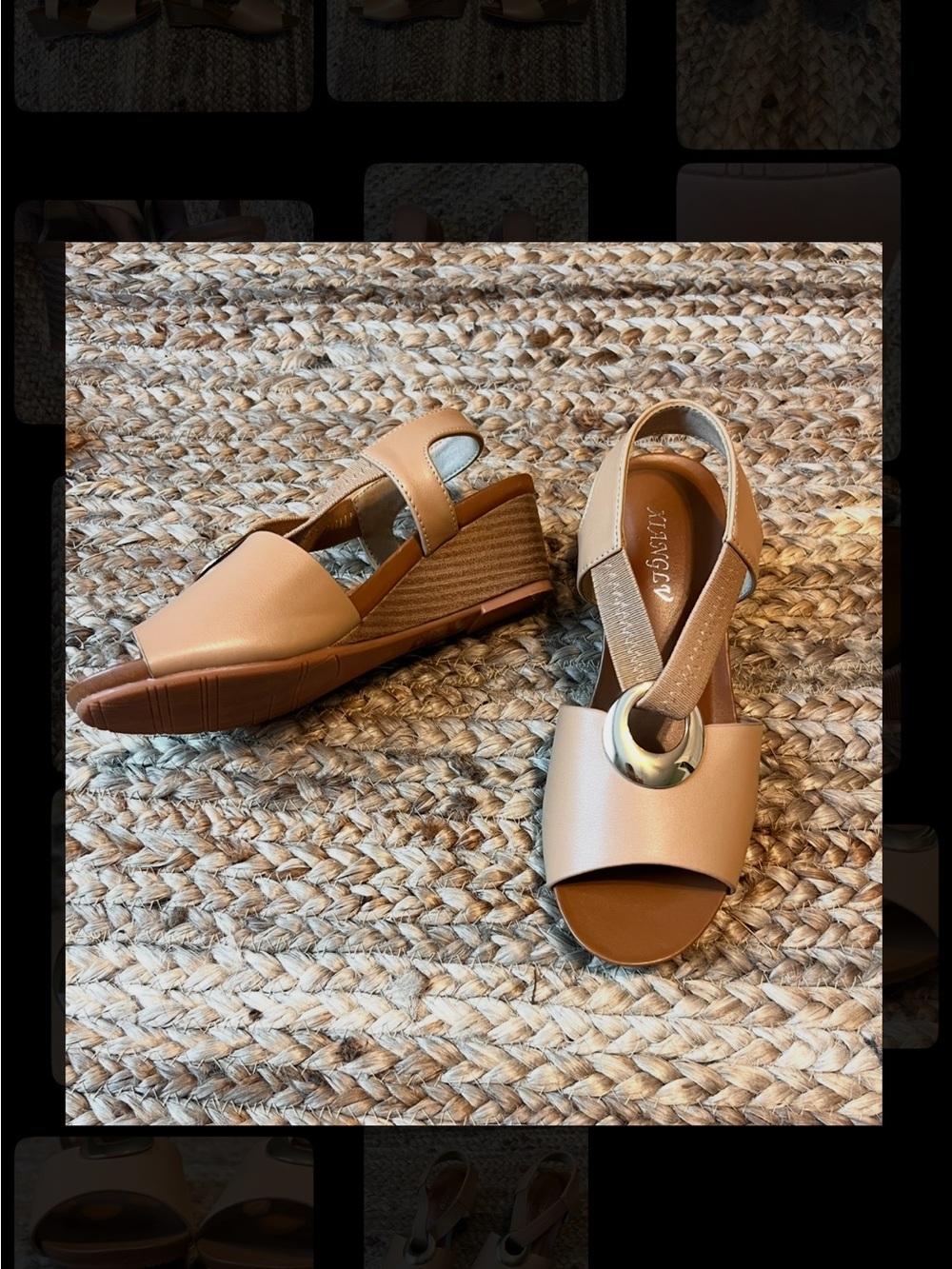 Neutral Comfort Wedge Sandals Metallic Detail Open Toe Size 38/ 7.5